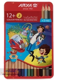 مداد رنگی 12+3 رنگ آریا (جعبه فلزی)