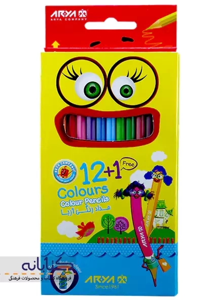 مداد رنگی 12+1 رنگ آریا (جعبه مقوایی)